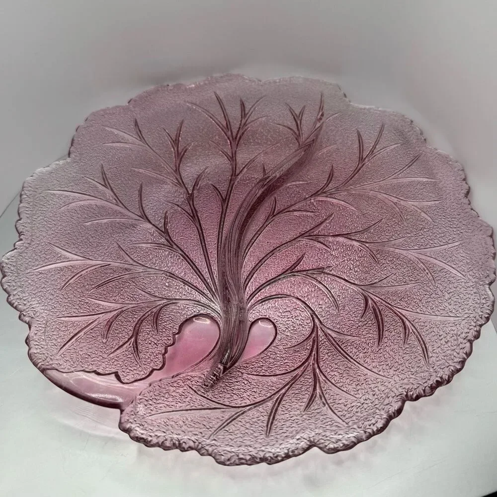 Vintage Indiana Glass Pink Divided Serving Plate — 10″ Mid-Century Glassware